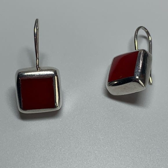Silpada Rare HTF Sterling Silver & Red Stone Square French Wire Drop Earrings - Picture 10 of 12